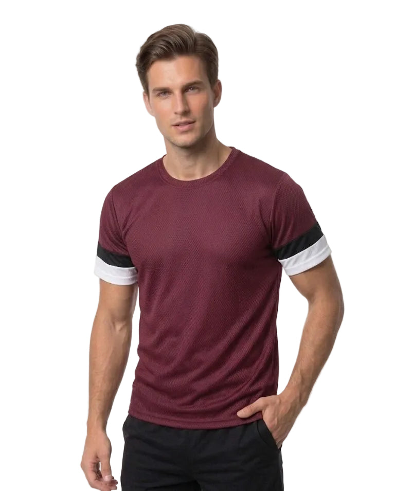 STRIPE-CORE MEHROON DRYFIT T-SHIRT