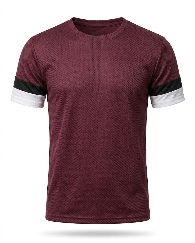STRIPE-CORE MEHROON DRYFIT T-SHIRT